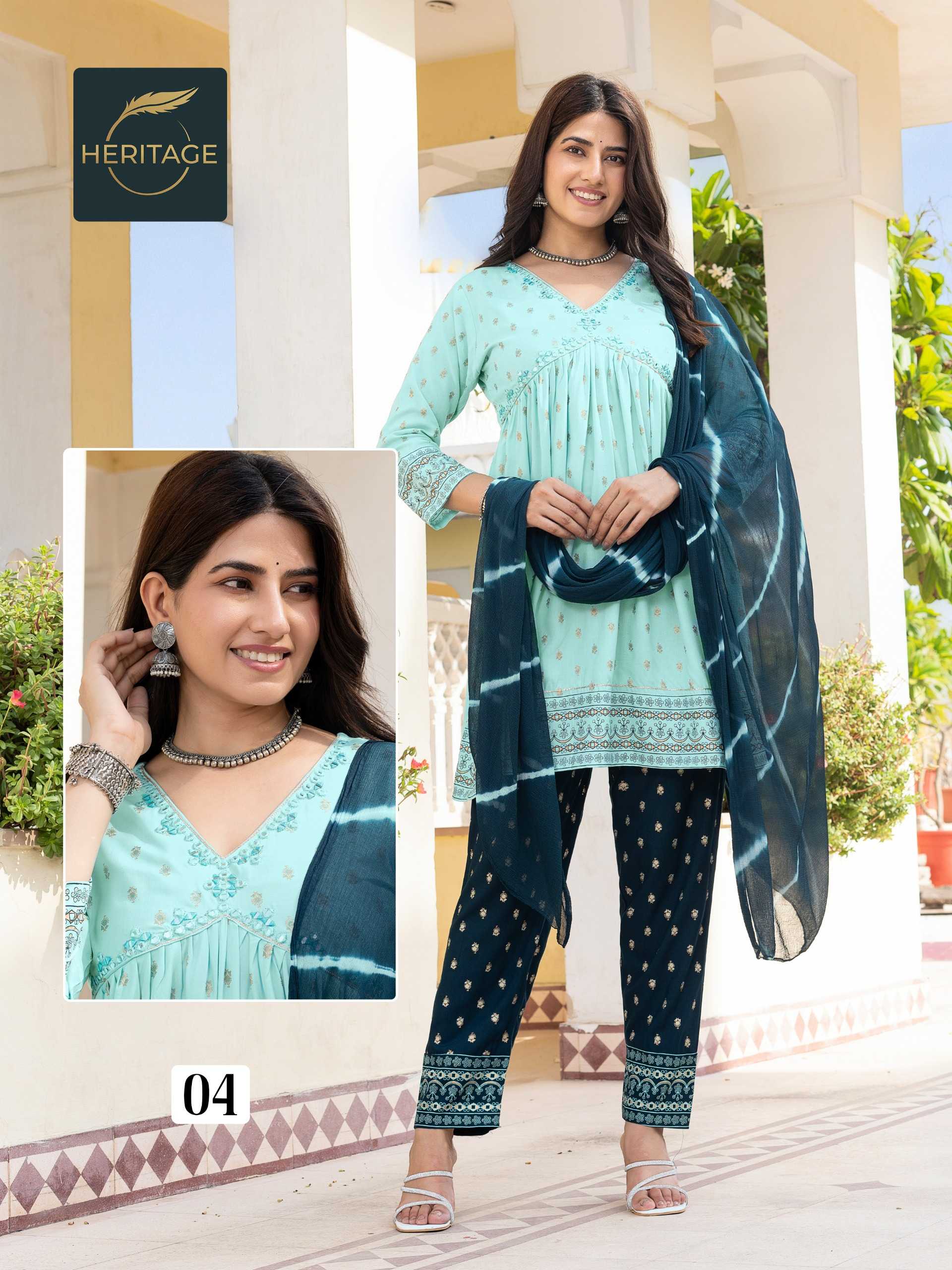 ananya by heritage fancy rayon super hit design fully stitch 3pcs dress