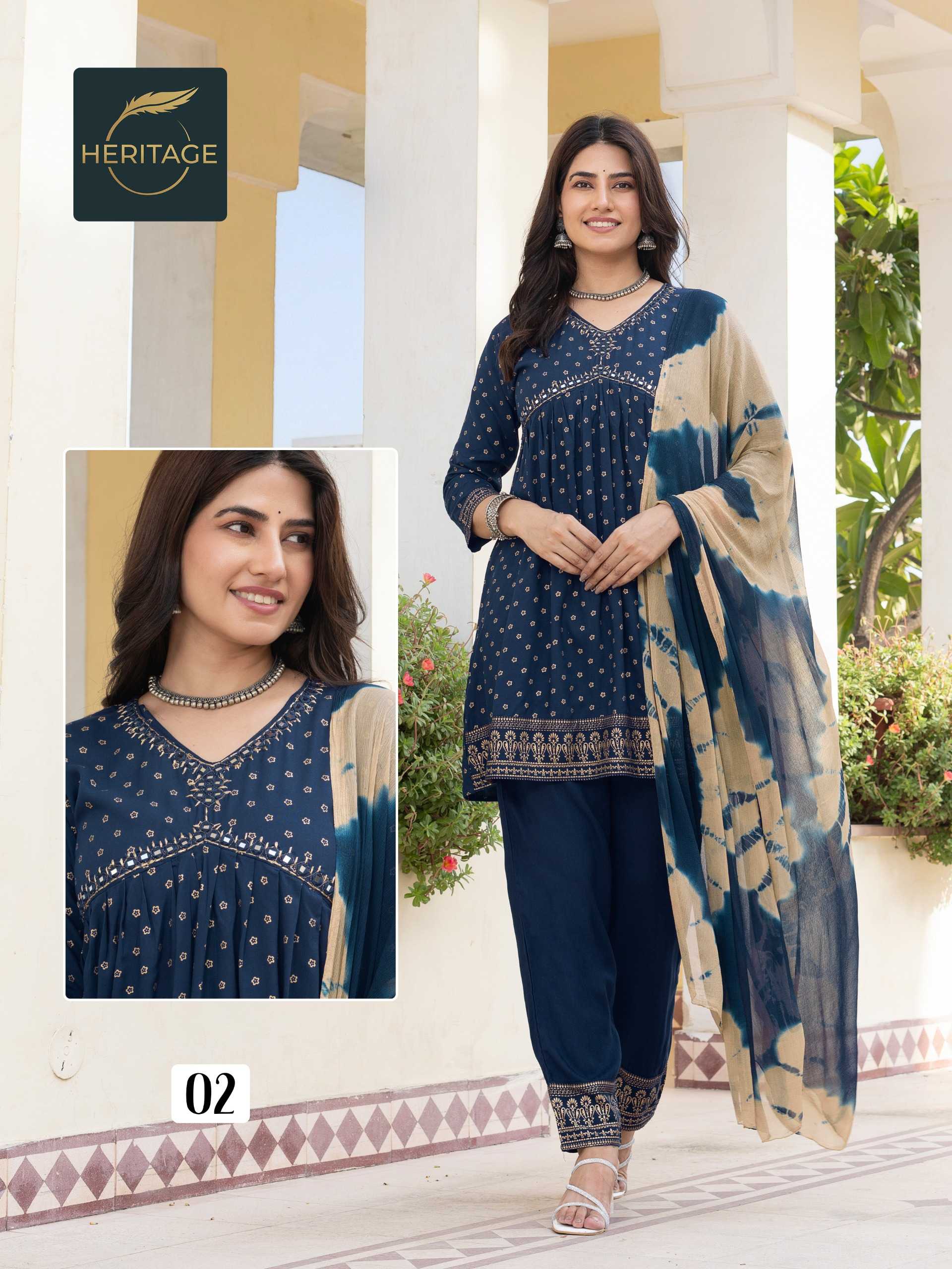 ananya by heritage fancy rayon super hit design fully stitch 3pcs dress