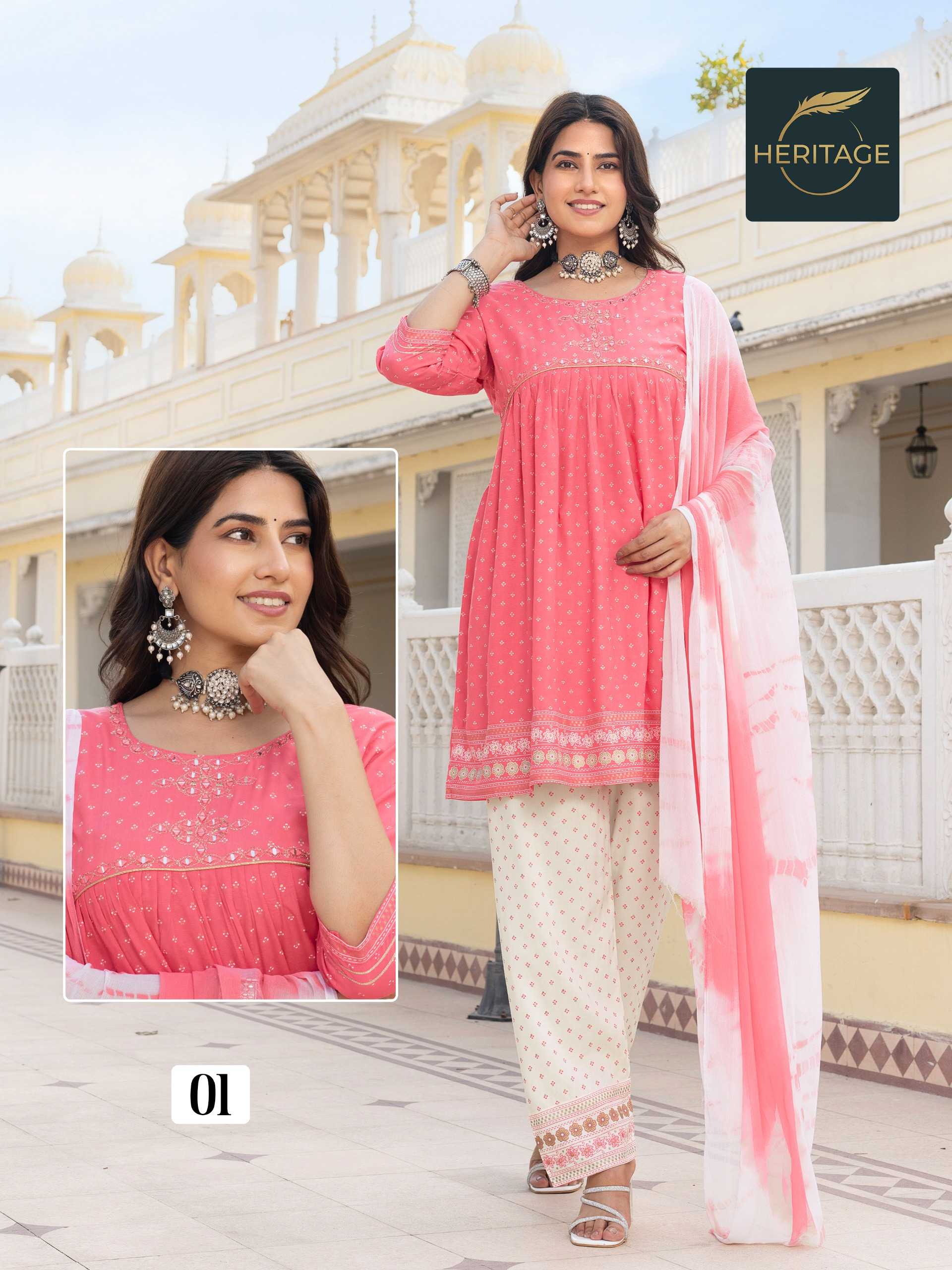 ananya by heritage fancy rayon super hit design fully stitch 3pcs dress
