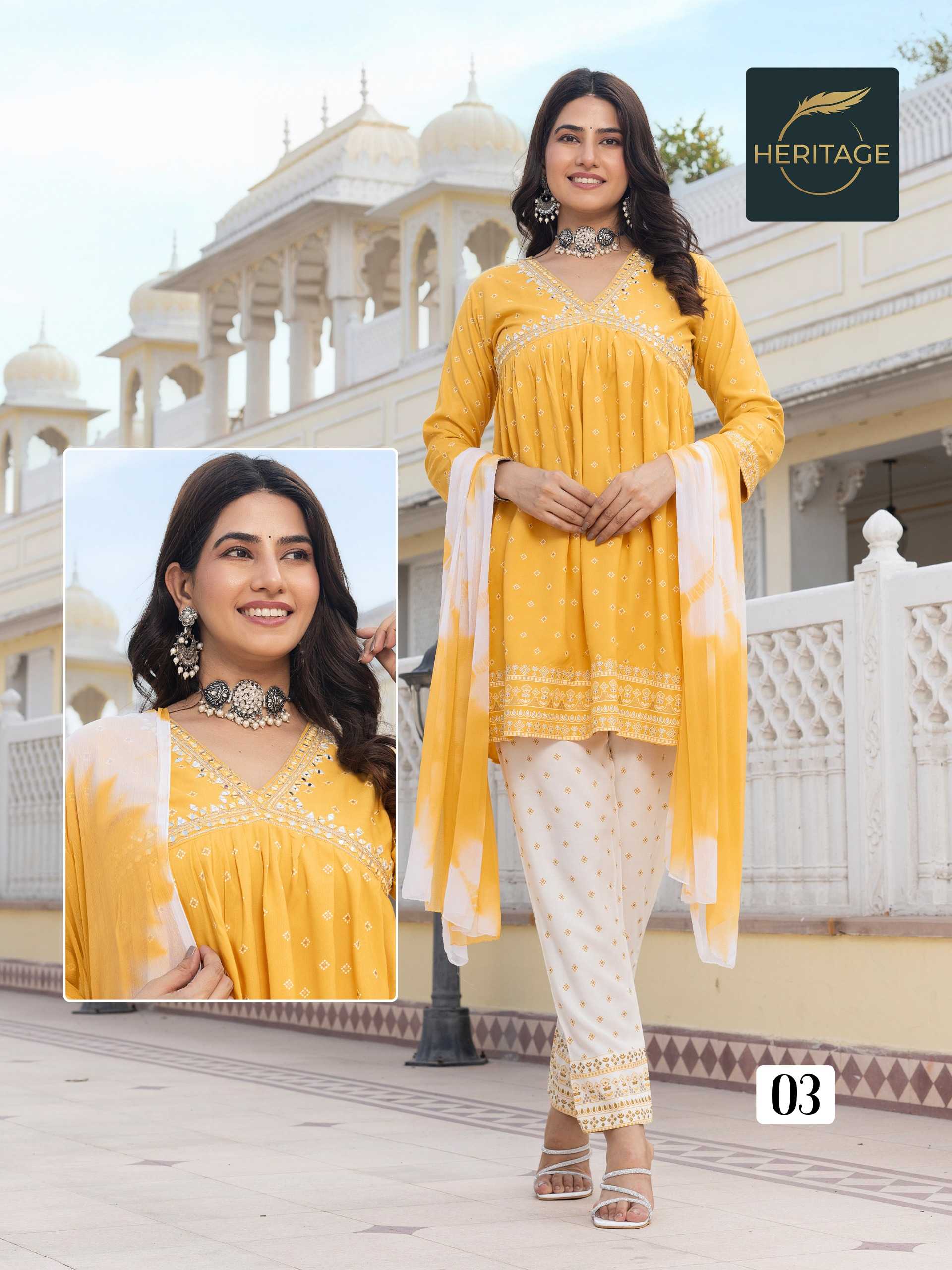 ananya by heritage fancy rayon super hit design fully stitch 3pcs dress