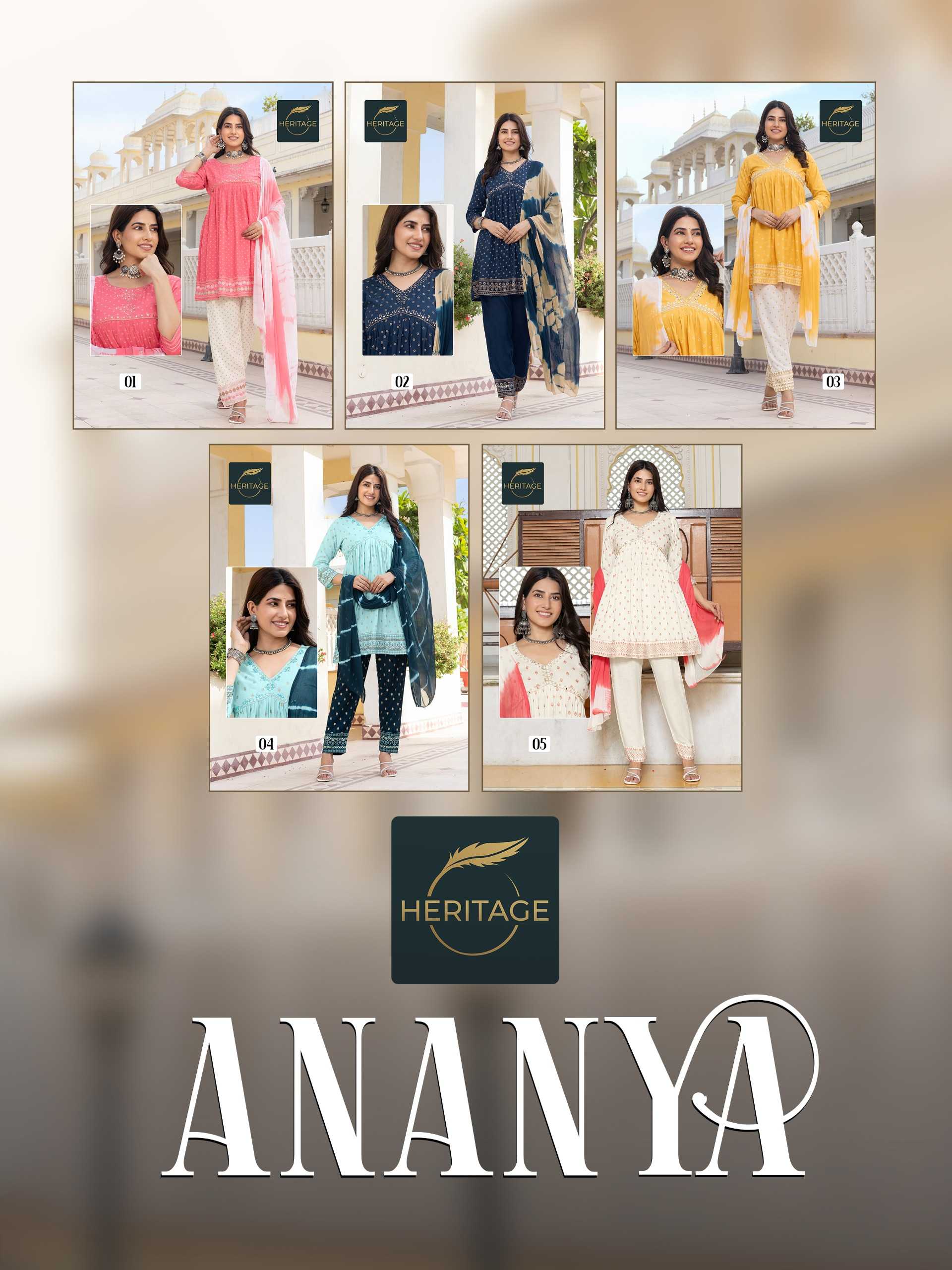 ananya by heritage fancy rayon super hit design fully stitch 3pcs dress