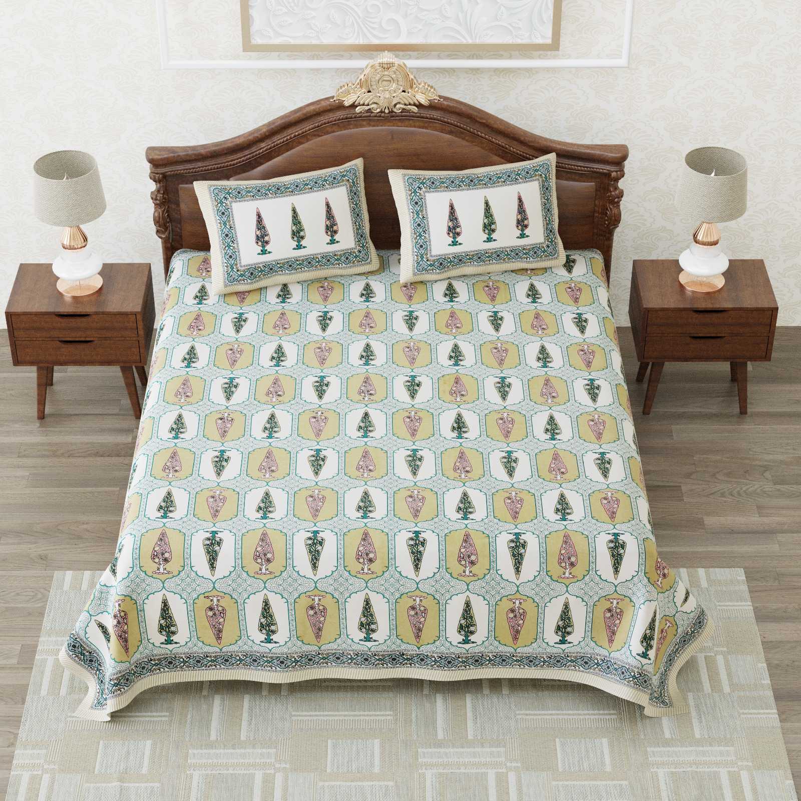 heritage king size cotton nwe trendy colours bedsheet with matching pillow cover