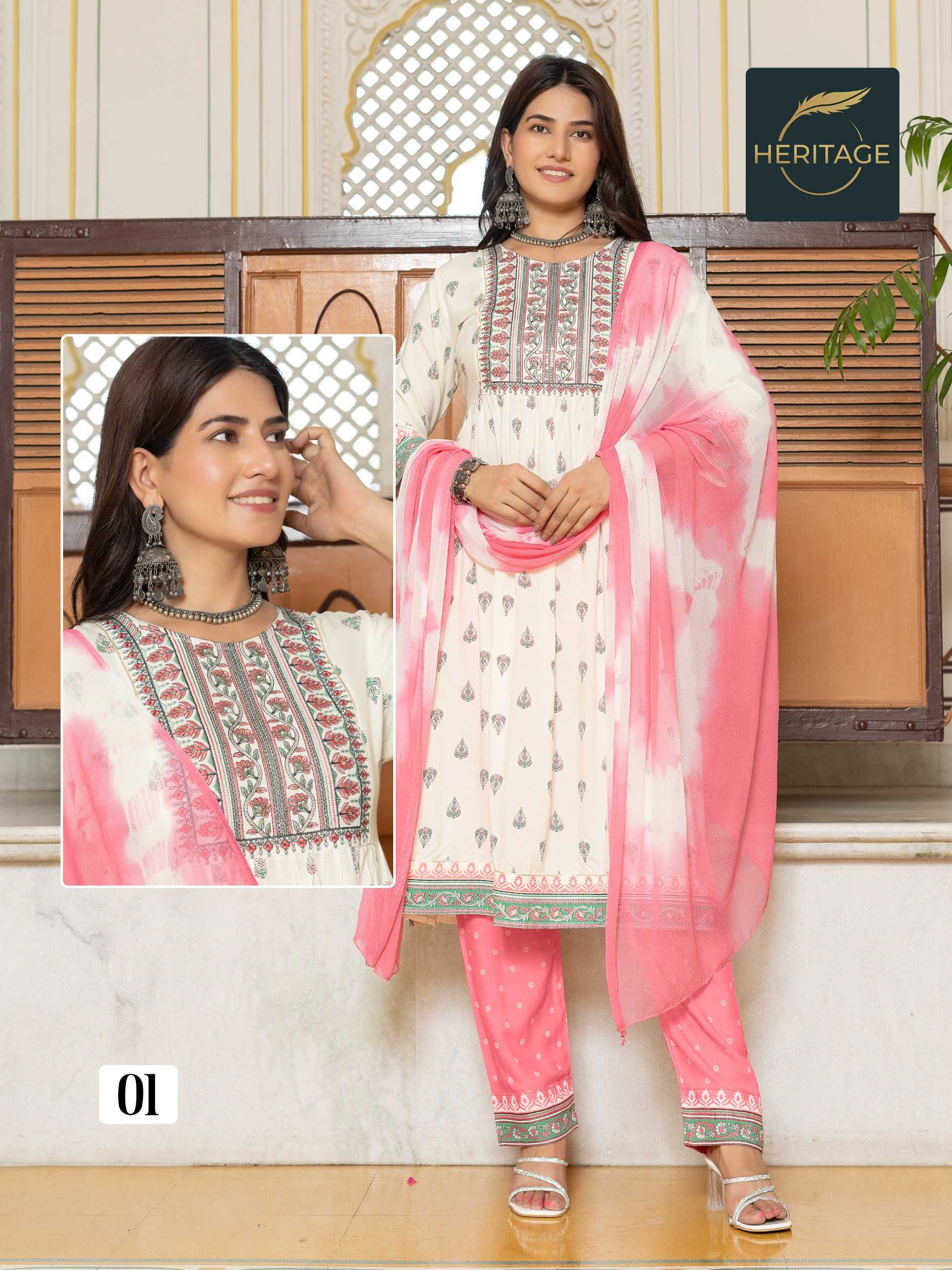 kavya by heritage rayon print casual wear stylish full stitch 3pcs dress