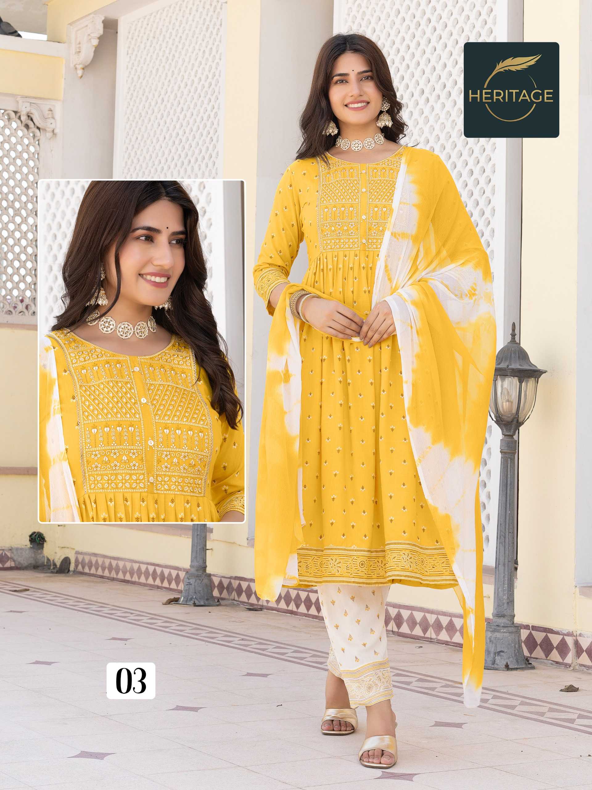 kavya by heritage rayon print casual wear stylish full stitch 3pcs dress