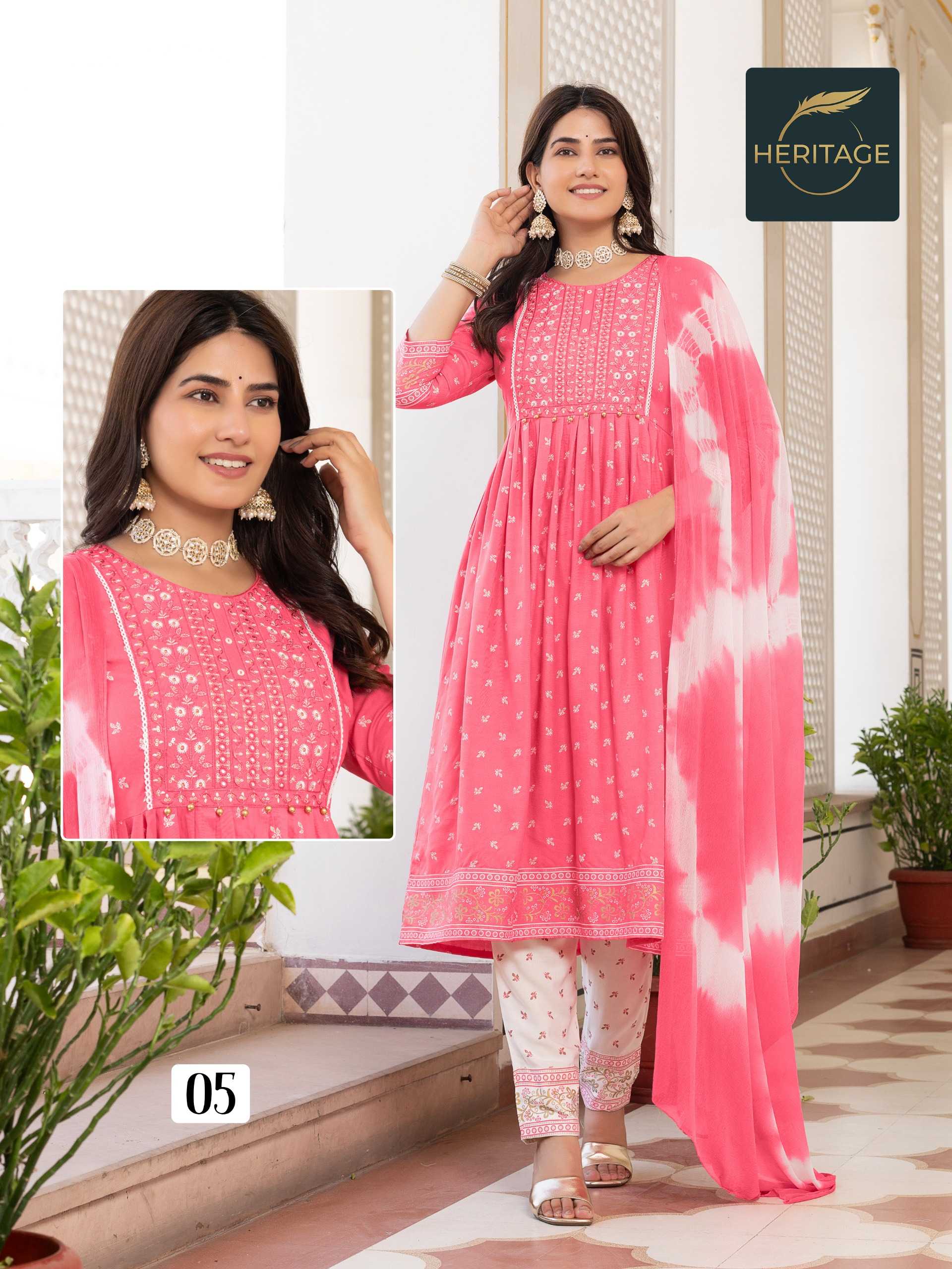 kavya by heritage rayon print casual wear stylish full stitch 3pcs dress