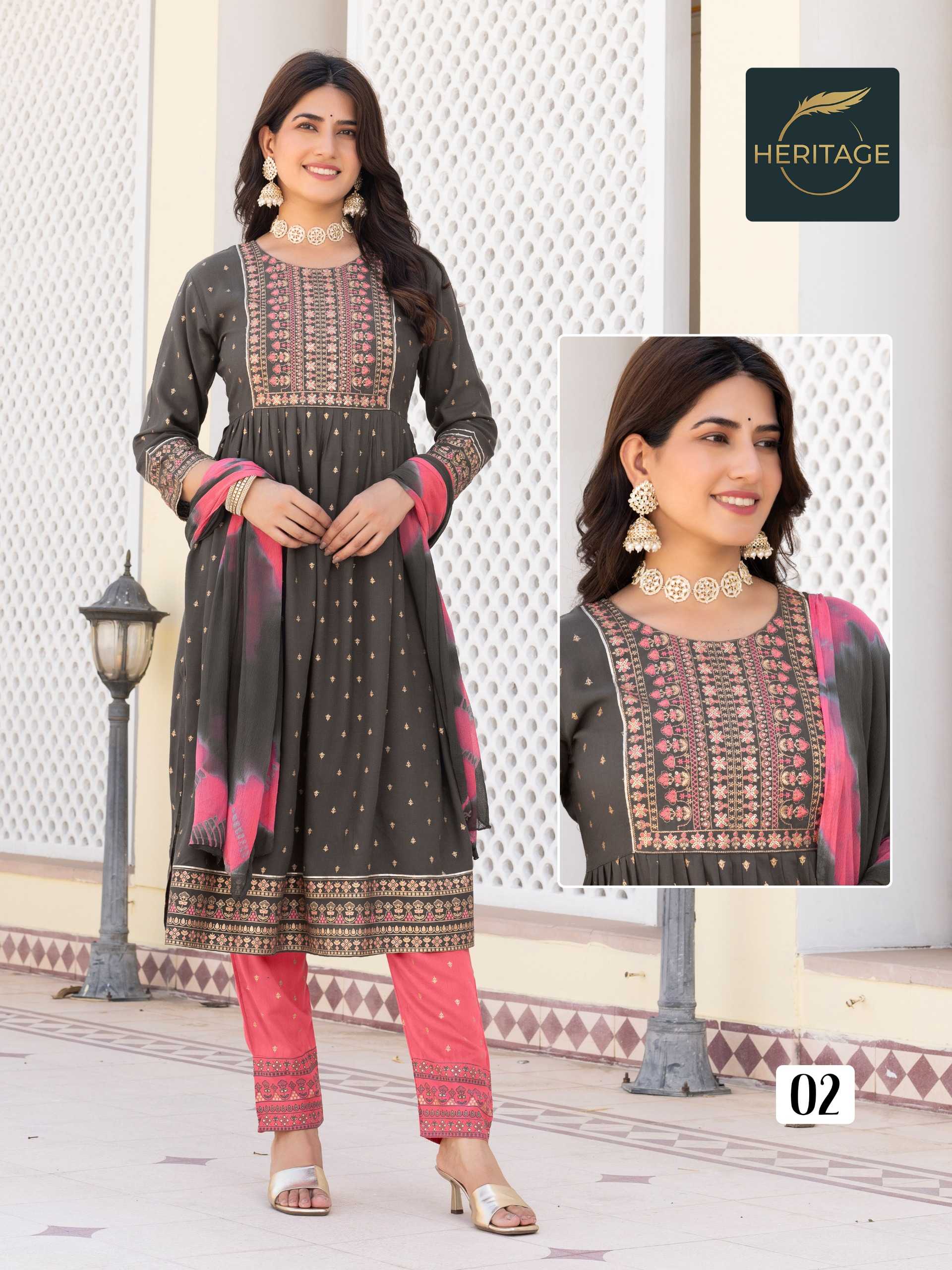 kavya by heritage rayon print casual wear stylish full stitch 3pcs dress