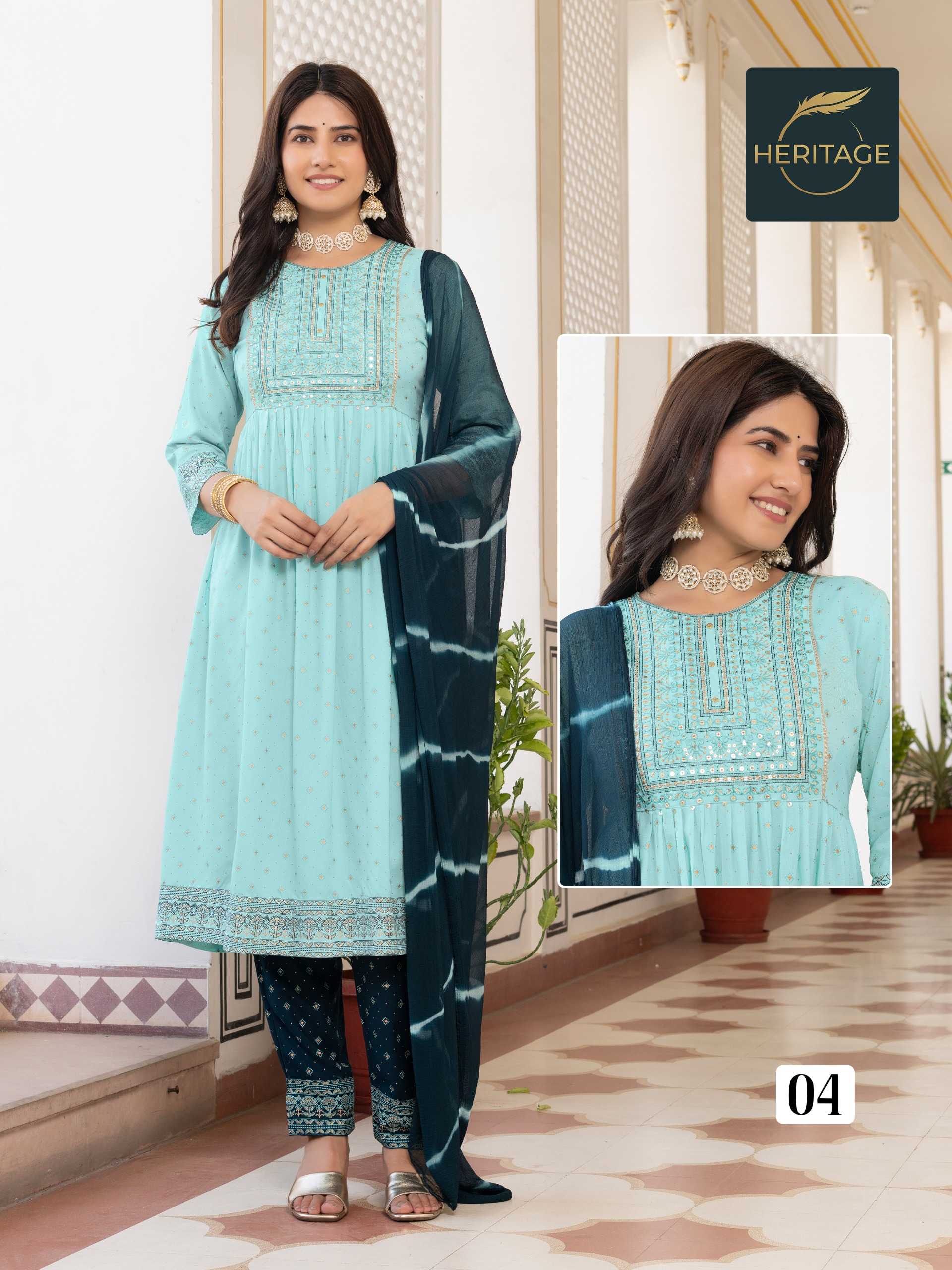 kavya by heritage rayon print casual wear stylish full stitch 3pcs dress