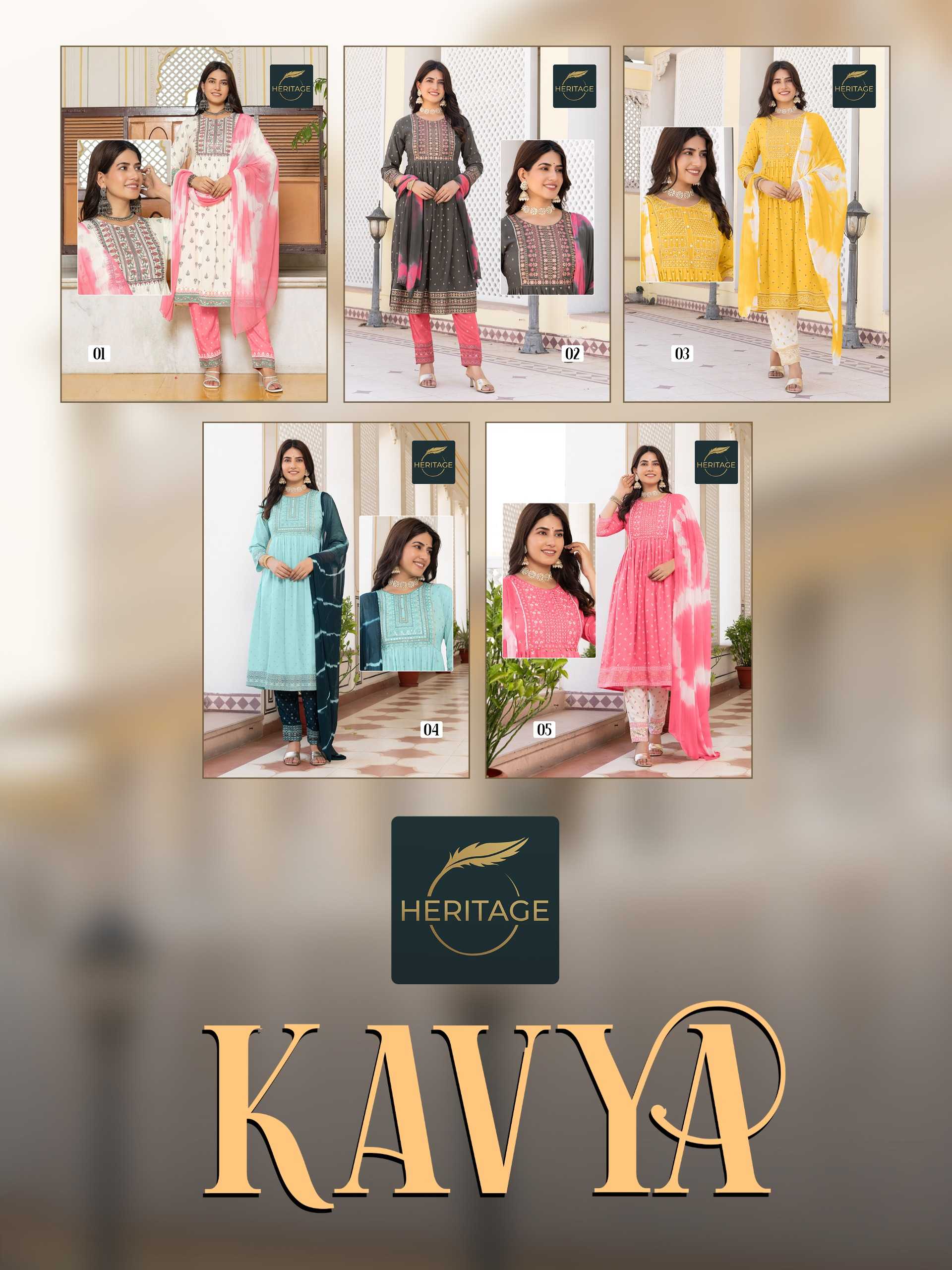 kavya by heritage rayon print casual wear stylish full stitch 3pcs dress
