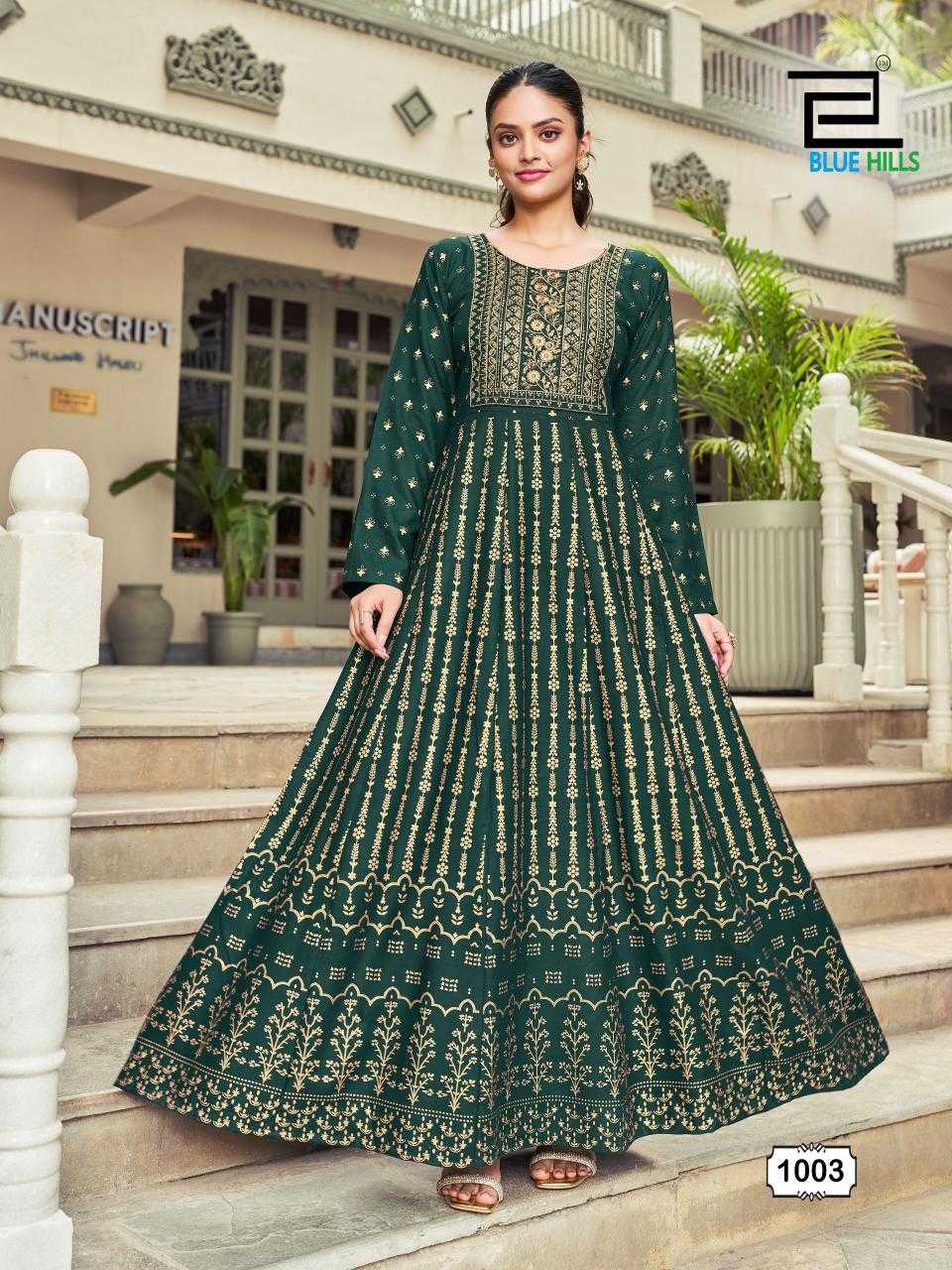 blue hills inaya neck work stylish look fully stitch big size anarkali gown  