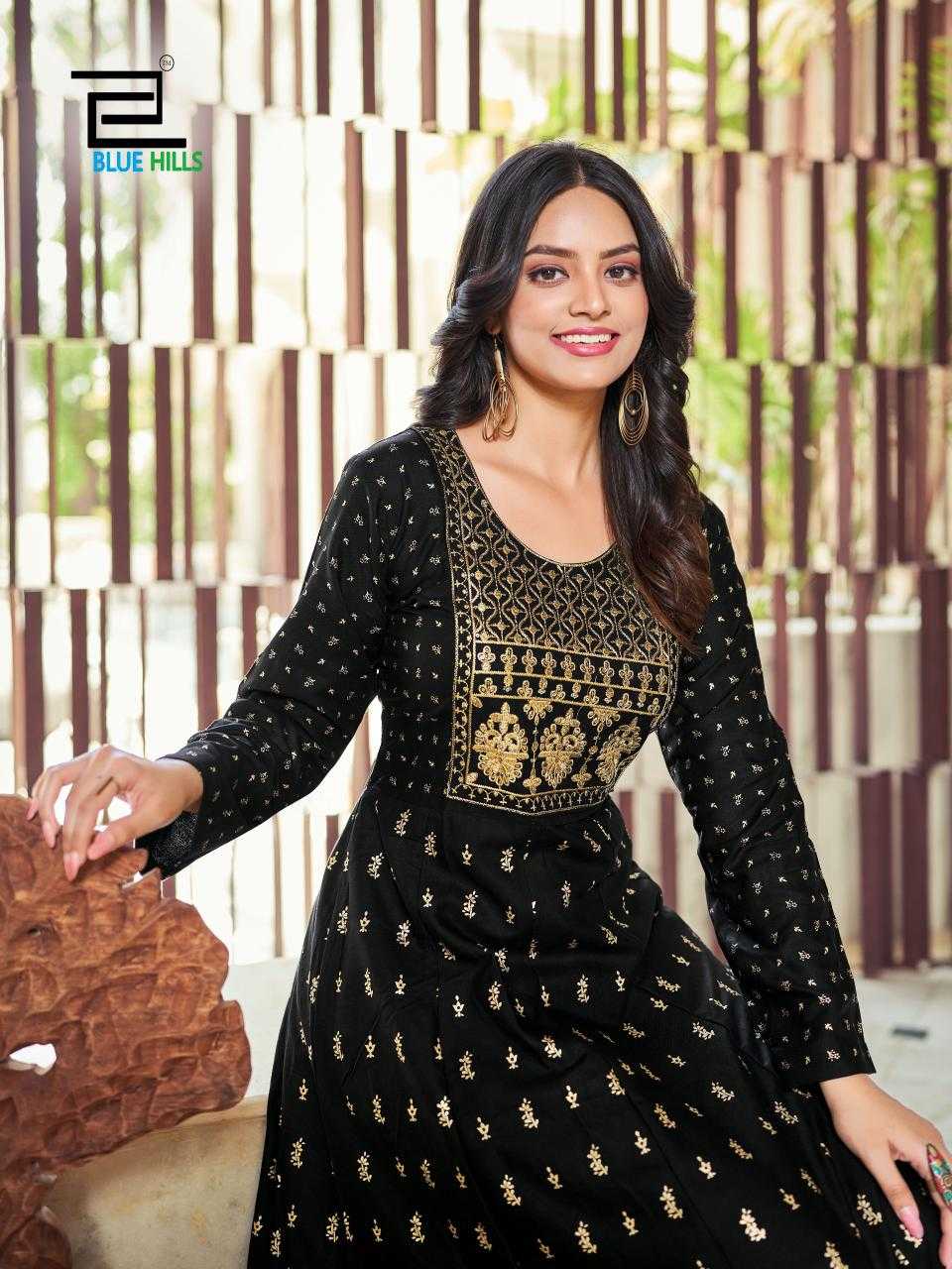 blue hills inaya neck work stylish look fully stitch big size anarkali gown  