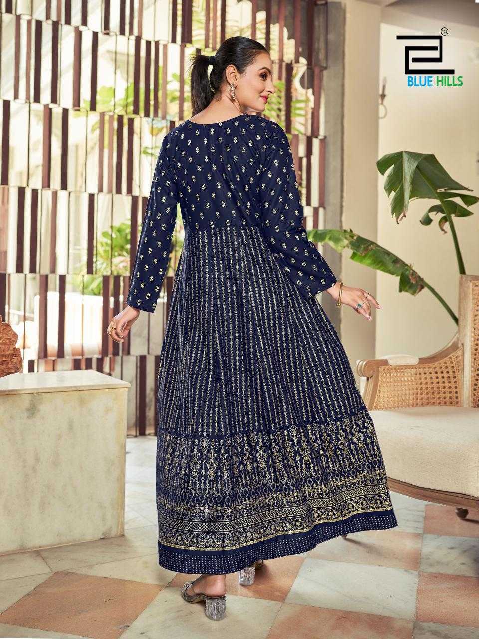 blue hills inaya neck work stylish look fully stitch big size anarkali gown  