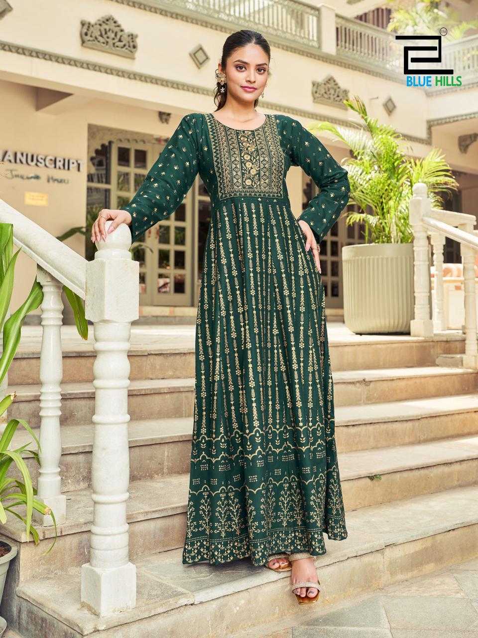 blue hills inaya neck work stylish look fully stitch big size anarkali gown  
