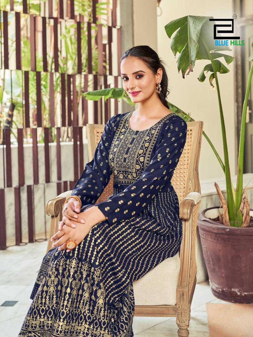 blue hills inaya neck work stylish look fully stitch big size anarkali gown  