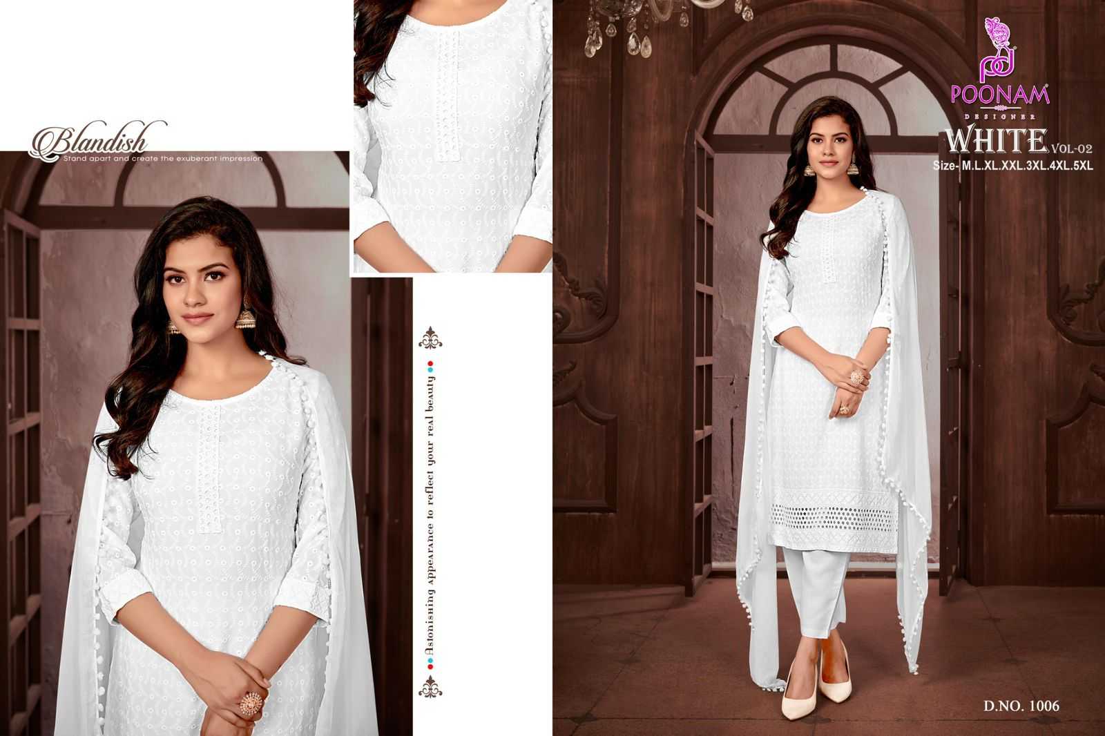 white vol 2 by poonam designer rayon full stitch pretty look chikan work big size 3pcs dress