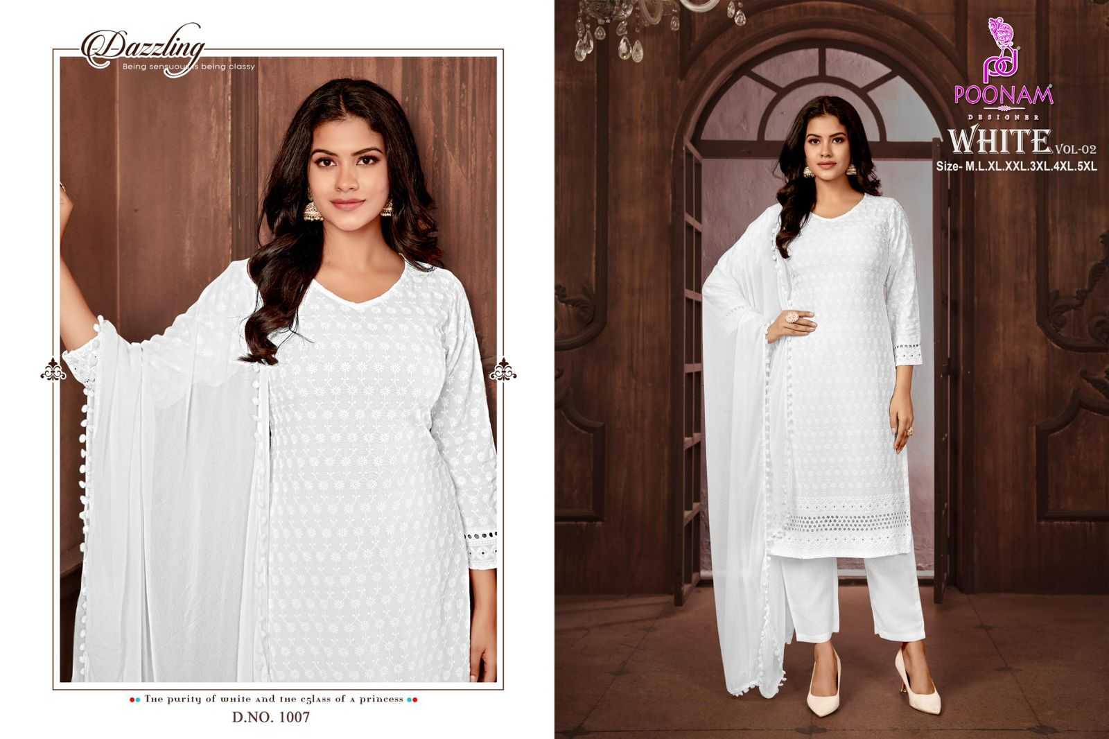 white vol 2 by poonam designer rayon full stitch pretty look chikan work big size 3pcs dress