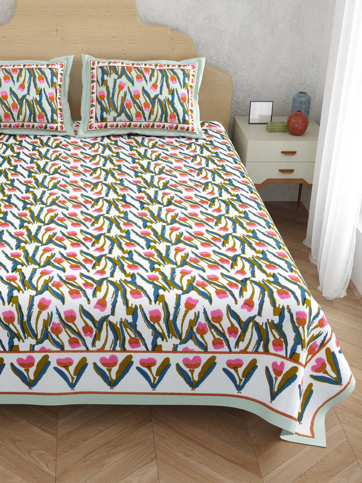 pr atulaya latest design king size cotton fancy bedsheet with pillow covers exports 