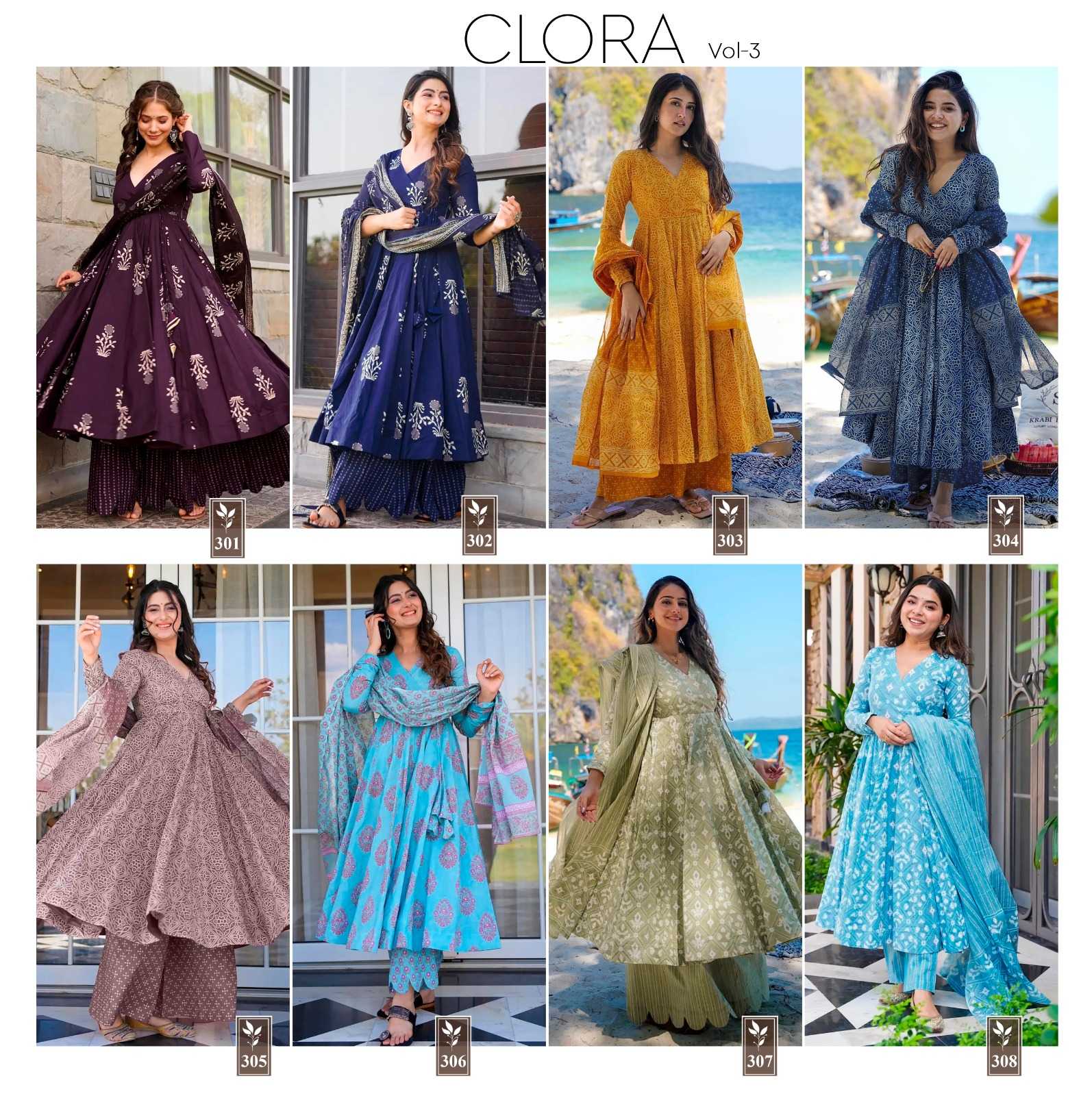 pr clora vol 3 ethnic design muslin fully stitch big size palazzo style flair 3pcs dress 