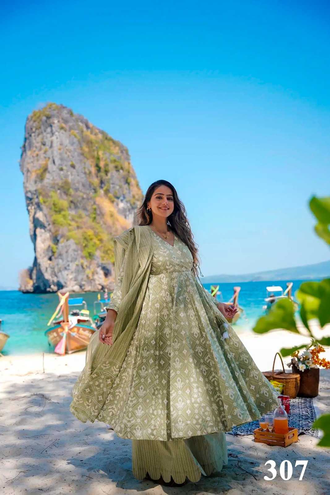 pr clora vol 3 ethnic design muslin fully stitch big size palazzo style flair 3pcs dress 