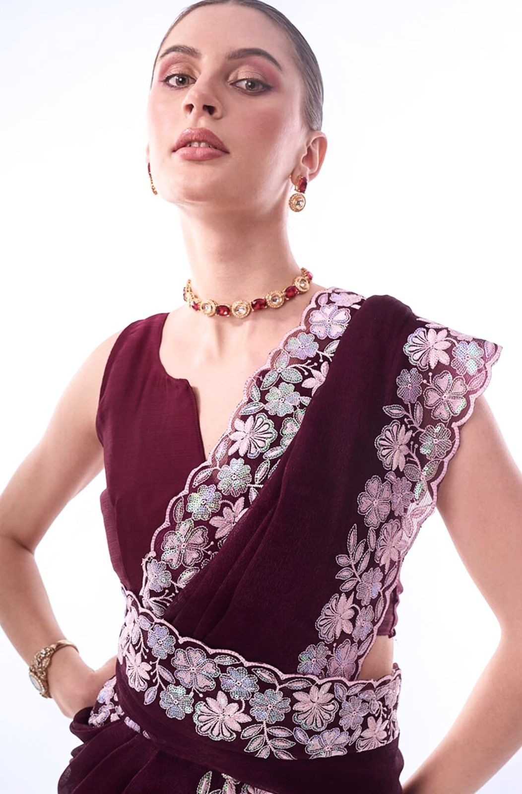 pr kc 2005 fancy georgette elegance style sequence work saree with blouse 