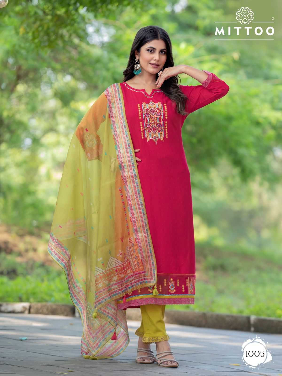 mittoo kaaina rayon weaving thread work fullstitch plus size suits