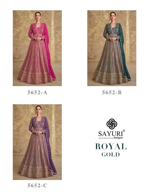 royal gold by sayuri designer beautiful georgette readymade type long dress gown