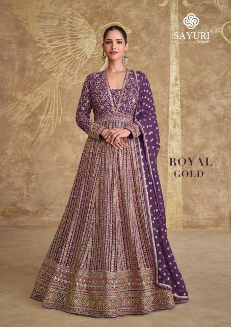 royal gold by sayuri designer beautiful georgette readymade type long dress gown