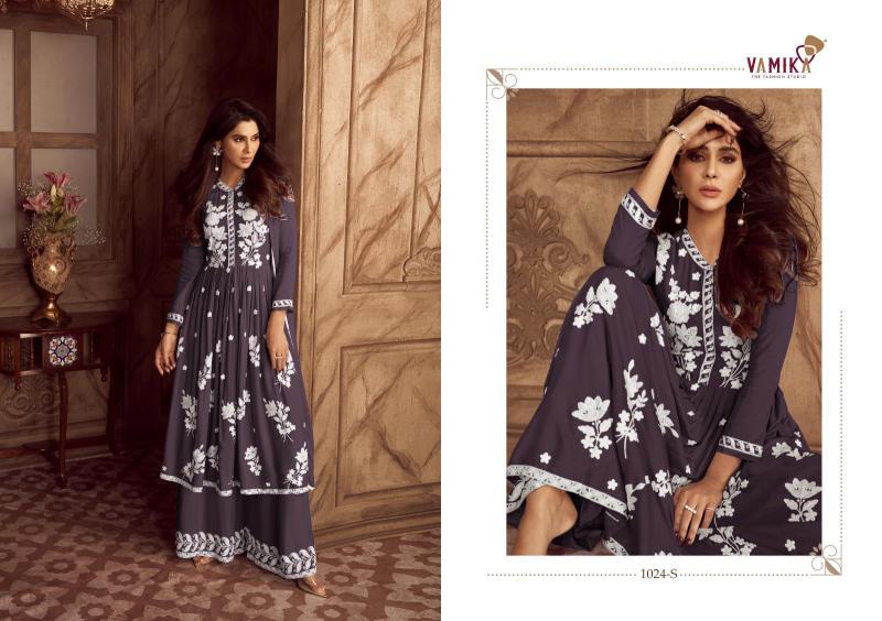 lakhnavi vol 4 by vamika fullstitch heavy rayon plazzo style ladies suits