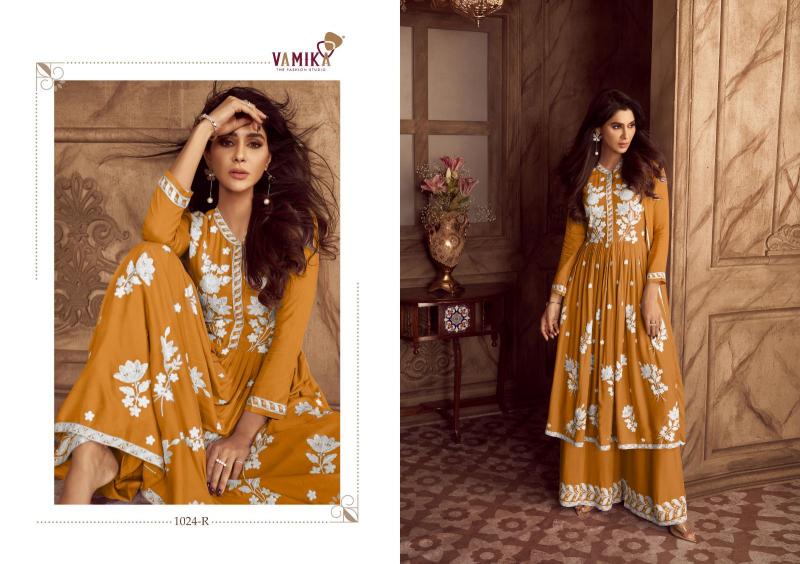 lakhnavi vol 4 by vamika fullstitch heavy rayon plazzo style ladies suits
