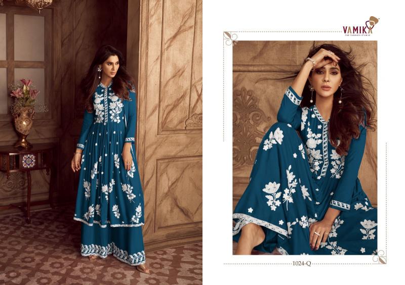 lakhnavi vol 4 by vamika fullstitch heavy rayon plazzo style ladies suits