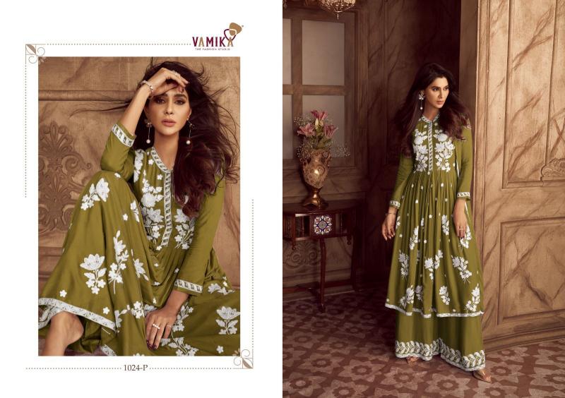 lakhnavi vol 4 by vamika fullstitch heavy rayon plazzo style ladies suits