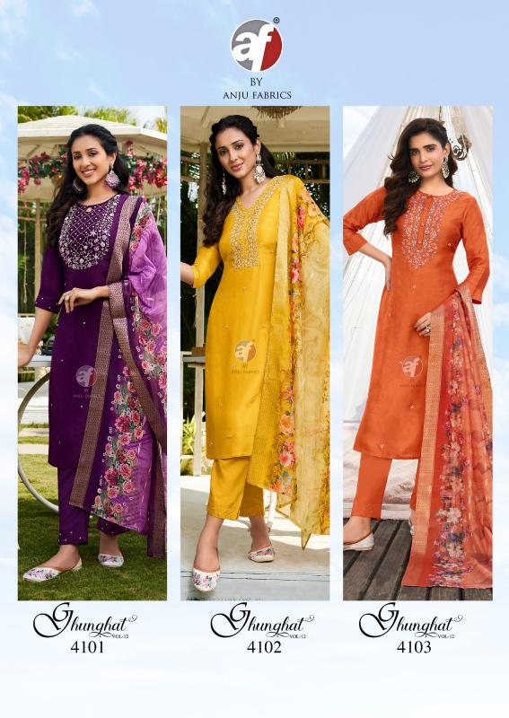 ghunghat vol 12 by anju fab dola silk full stitch fashionable plus size 3pcs dress