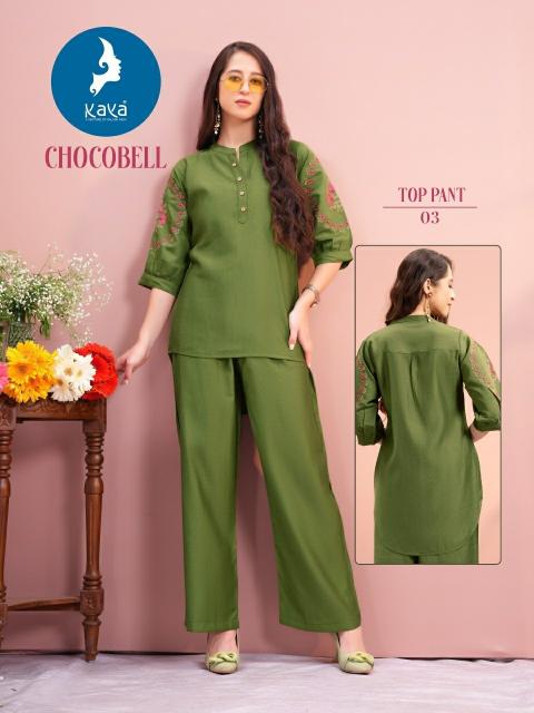 kaya presents chocobell vatican silk readymade pretty look co-ord set