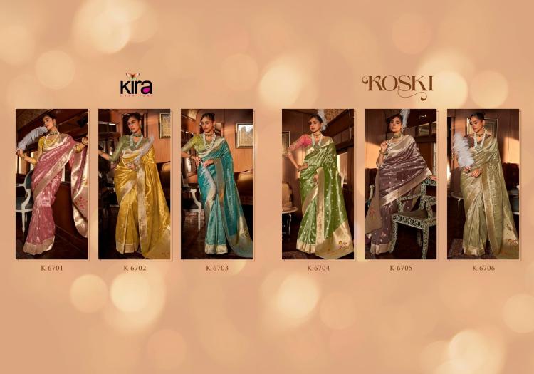 koski by kira creation viscose tisuue 6701-6706 series unique colours saree wholesaler 