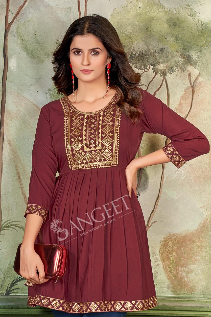 pr aashini malai rayon readymade big size casual short kurti online  