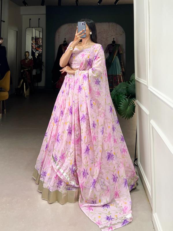 pr lnb1036 floral print readymade tabby silk half saree festive chaniya choli 