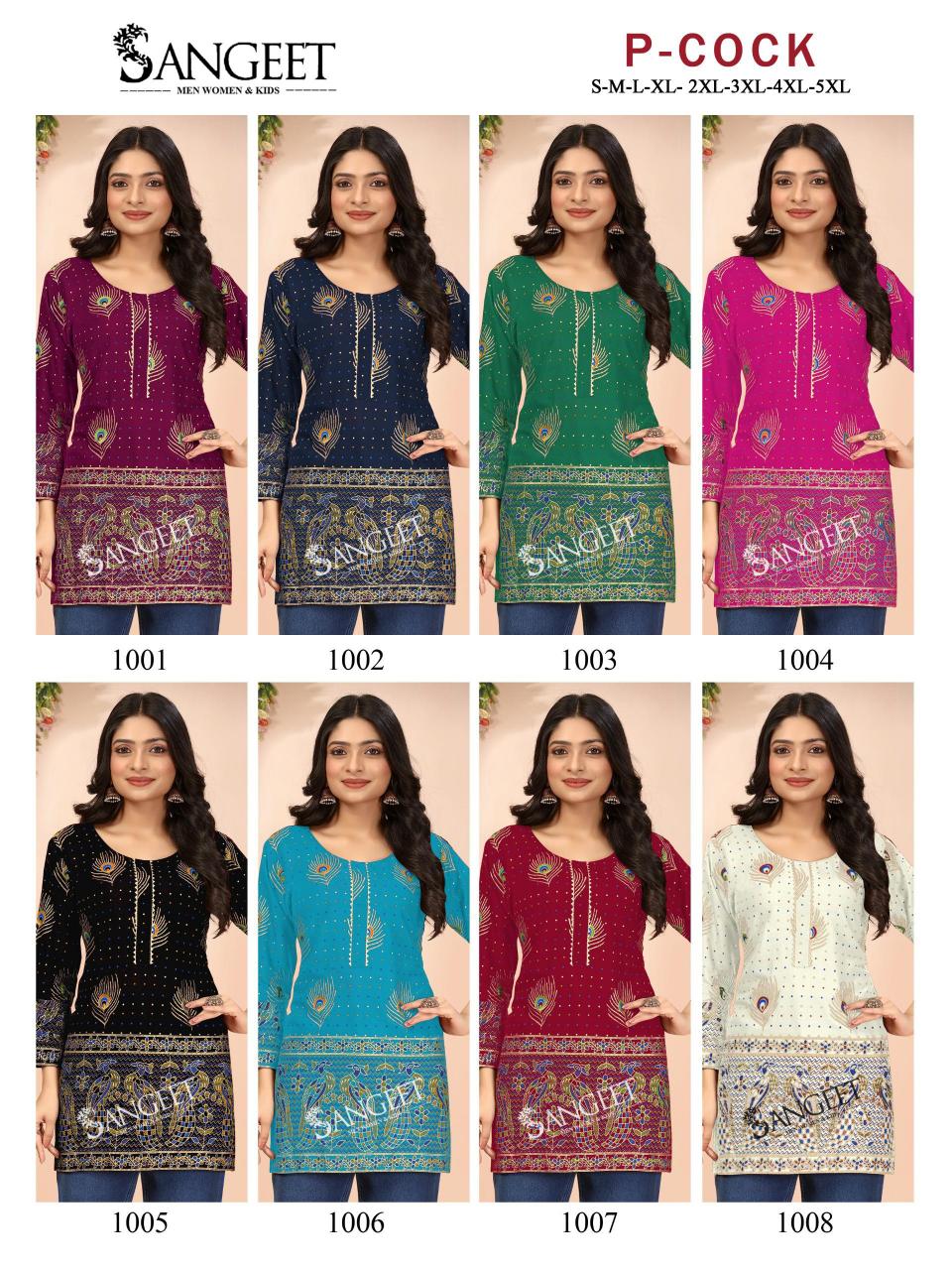 pr p-cock hi design rayon gold full stitch plus size short kurtis exports 