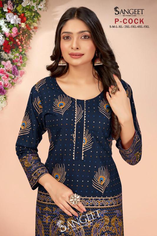 pr p-cock hi design rayon gold full stitch plus size short kurtis exports 