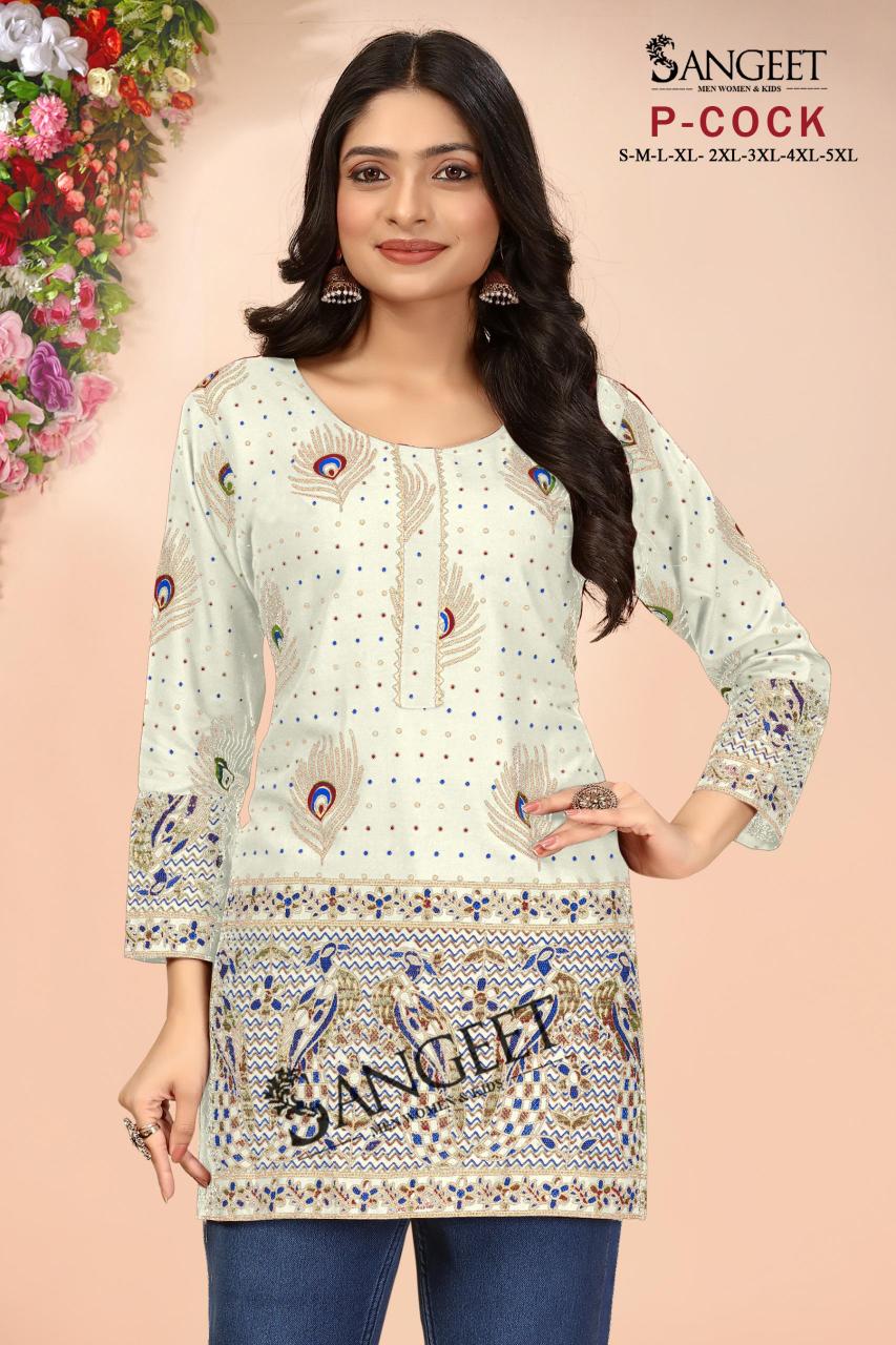 pr p-cock hi design rayon gold full stitch plus size short kurtis exports 