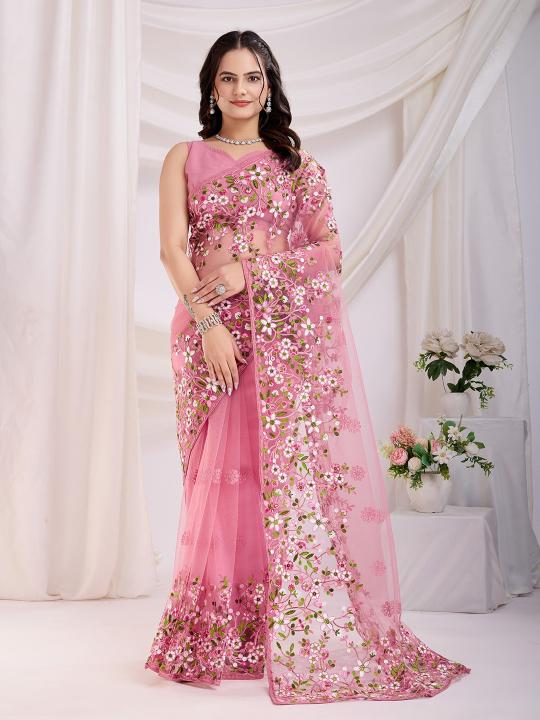 pr vaamika 21 soft net colour addition casual saree for women