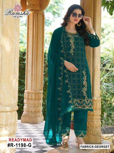 r 1198 nx by ramsha readymade embroidery work georgette pakistani suit supplier 