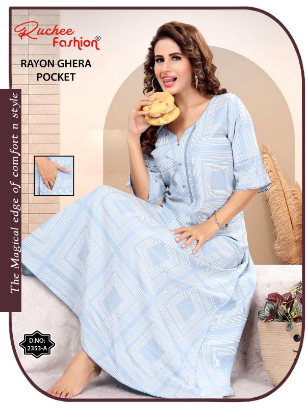 ruchee fashion rayon ghera fancy selves hit design unique colours women nighty 