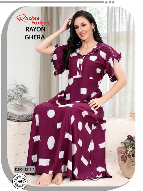 ruchee fashion rayon ghera fancy selves hit design unique colours women nighty 