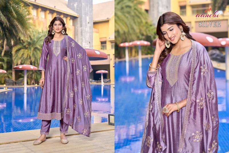 aanchi silver vichitra silk fully stitch modern salwar suit set online 