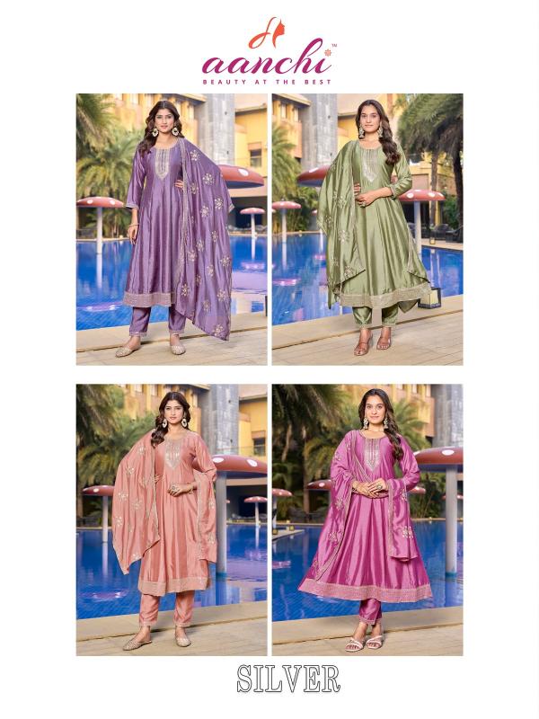 aanchi silver vichitra silk fully stitch modern salwar suit set online 