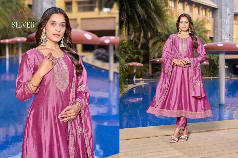 aanchi silver vichitra silk fully stitch modern salwar suit set online 