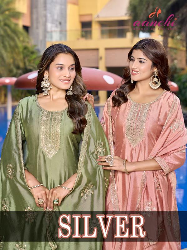 aanchi silver vichitra silk fully stitch modern salwar suit set online 