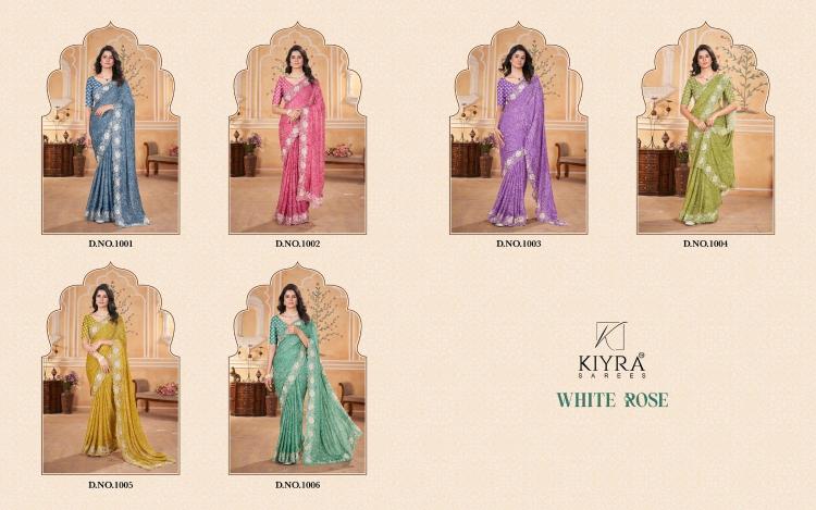 kiyra presents white rose dull moss stylish modern saree supplier 