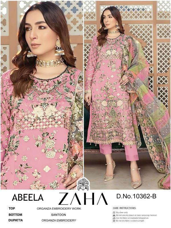 abeela by zaha 10326 organza modern pakistani dress material exports 