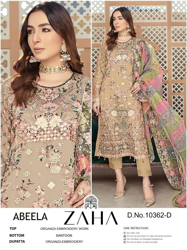 abeela by zaha 10326 organza modern pakistani dress material exports 