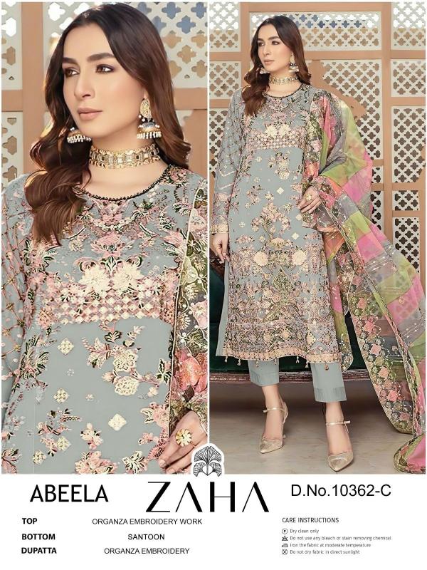 abeela by zaha 10326 organza modern pakistani dress material exports 